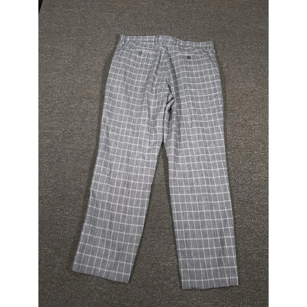 Banana Republic Pants Men 34x30 (Fits 36x29) Gray Linen Windowpane Dress Preppy